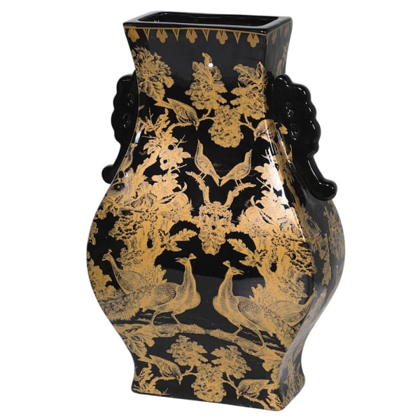 Small Black and Gold Porcelain Vase (H:370mm x W:240mm x D:100mm)