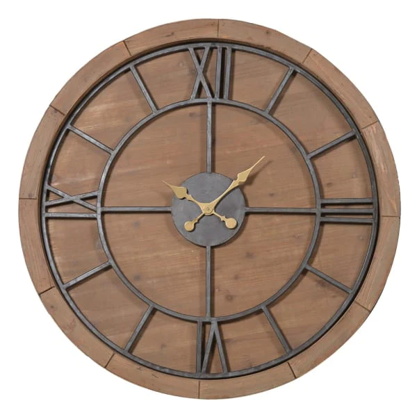 Large Wood and Metal Roman Numerals Wall Round Clock(D:85 Dia:1000 mm)