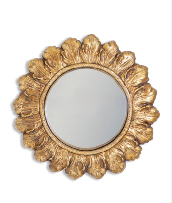 Antiqued Gold Ornate Framed Small Convex Mirror(W:18 H:18 D:2cm)