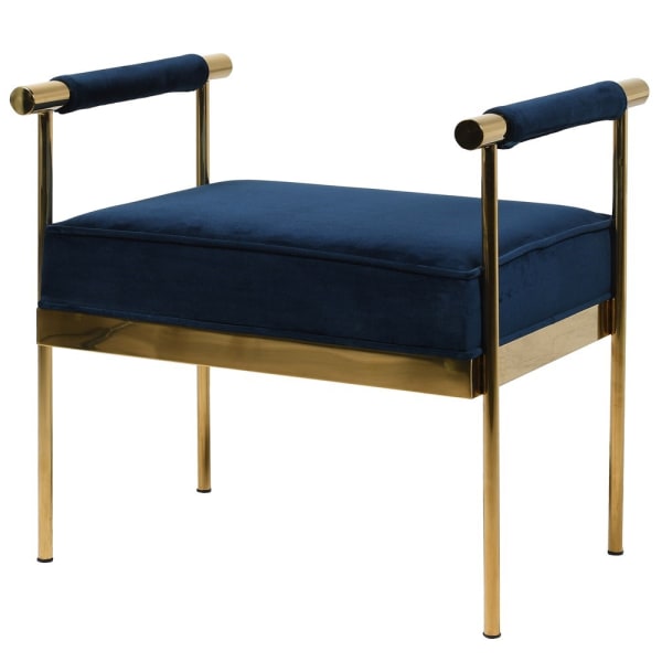 Blue Velvet and Gold Stool (H:635mm x W:660mm x D:500mm)