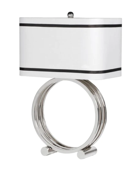 Ring Base Lamp with White Lined Shade (H:590mm x W:400 x D:260mm)