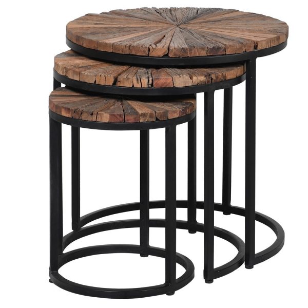 Set of 3 Natural Round Side Tables
