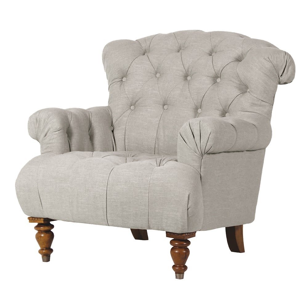 Buttoned Linen Armchair (H93cm W90cm D90cm)