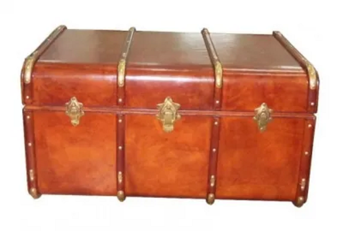 Handcrafted Leather & Brass Trunk – Cognac(H:89 x W:53 x D: 46)