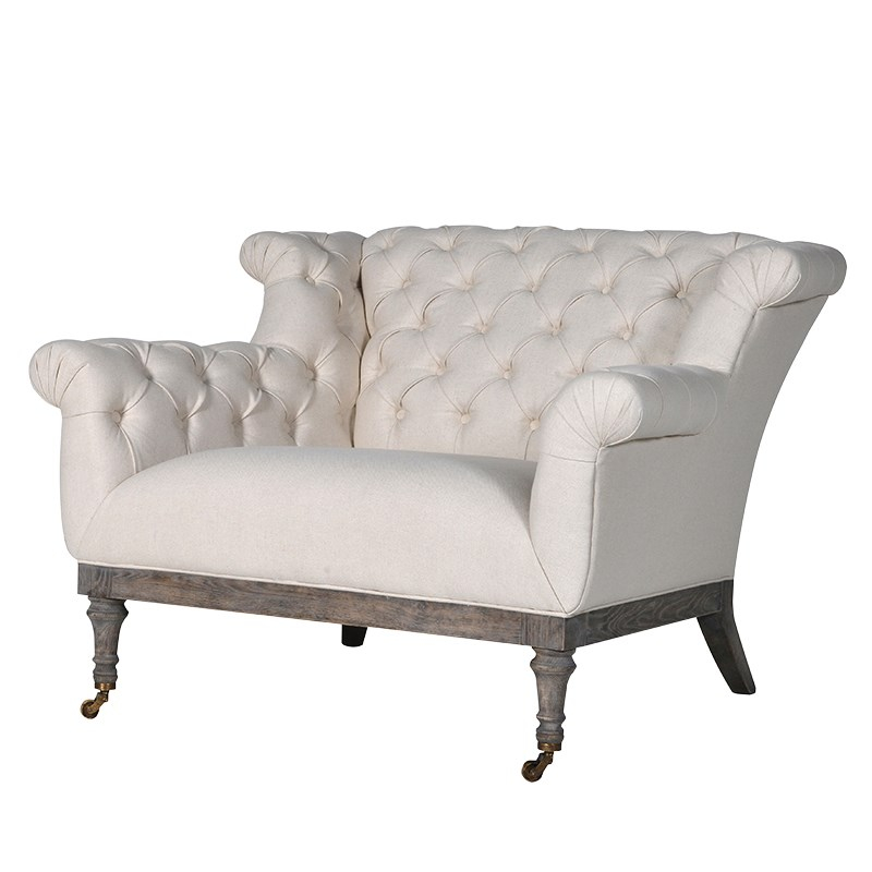 Cream Button Back Love Seat (H:76 x W:105 x D:89cm)