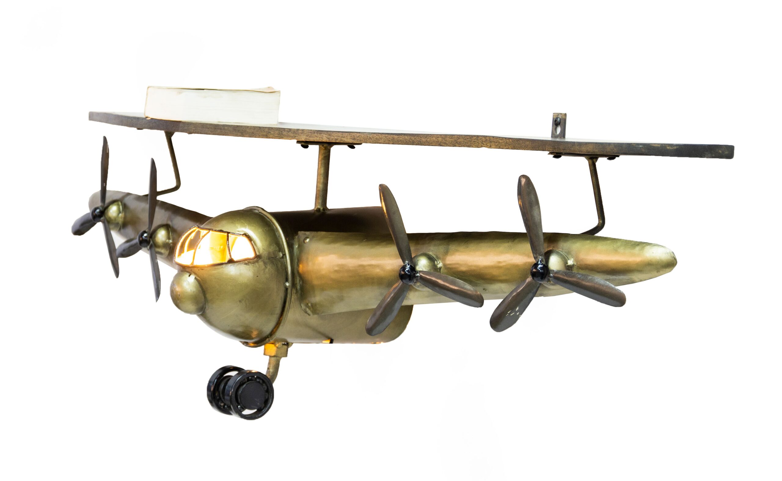 Aviator Wall Mounted Shelf with Light and Propellers(L:114 x D:28 x H:33cm)