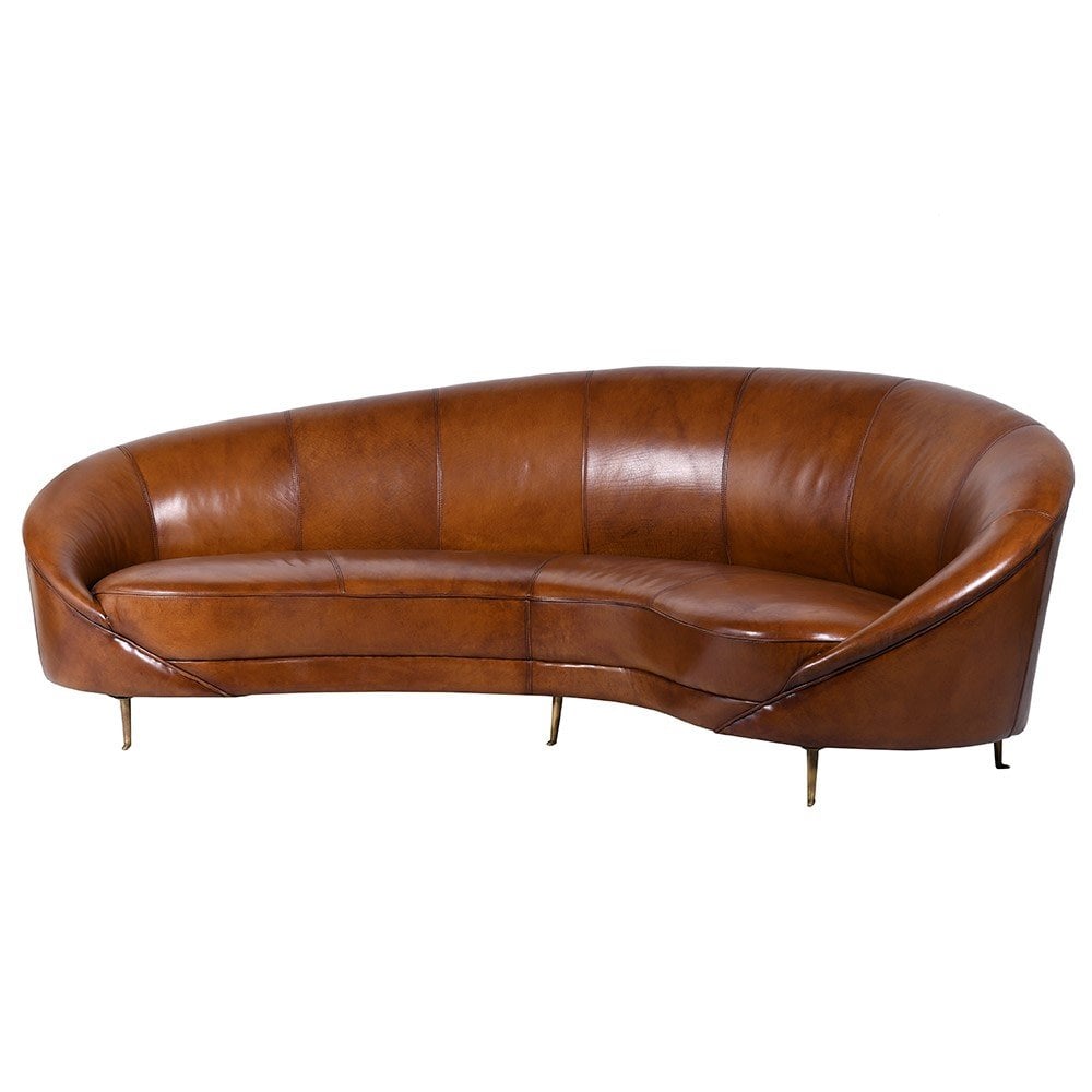 Italian Leather Curve Deco Sofa(H80cm W240cm D123cm)