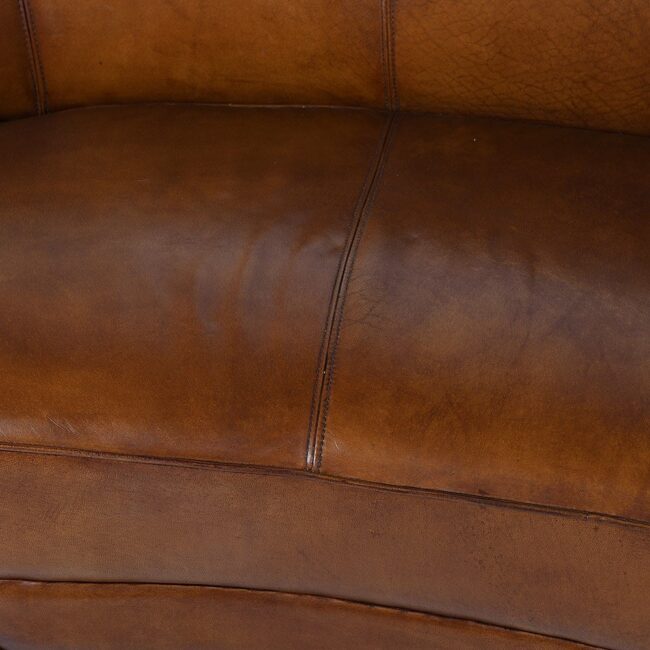 Italian Leather Curve Deco Sofa