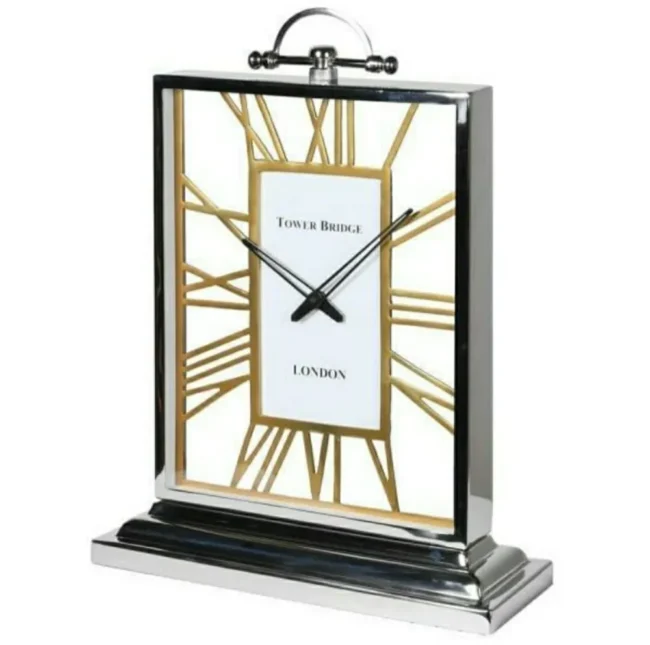 Aluminium and Gold Roman Numerals Table Clock