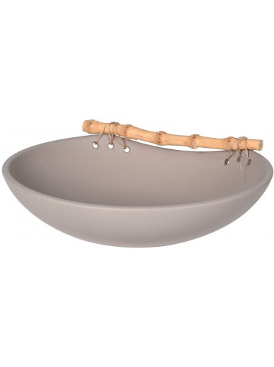 Ceramic Bowl With Bamboo Handle(H:90 Dia: 300mm)