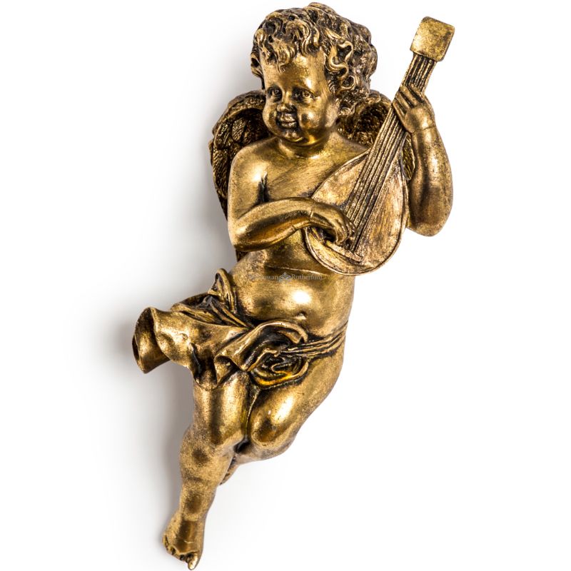 Gold Cherub Guitar Wall Figure(H:26.5xW:12xD:9.5cm)