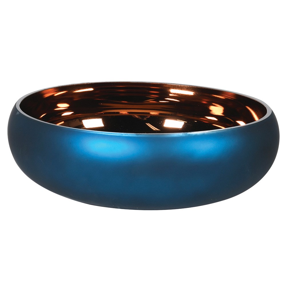 Matt Blue & Bronze Glass Bowl(H:8 W:23 D:23cm)