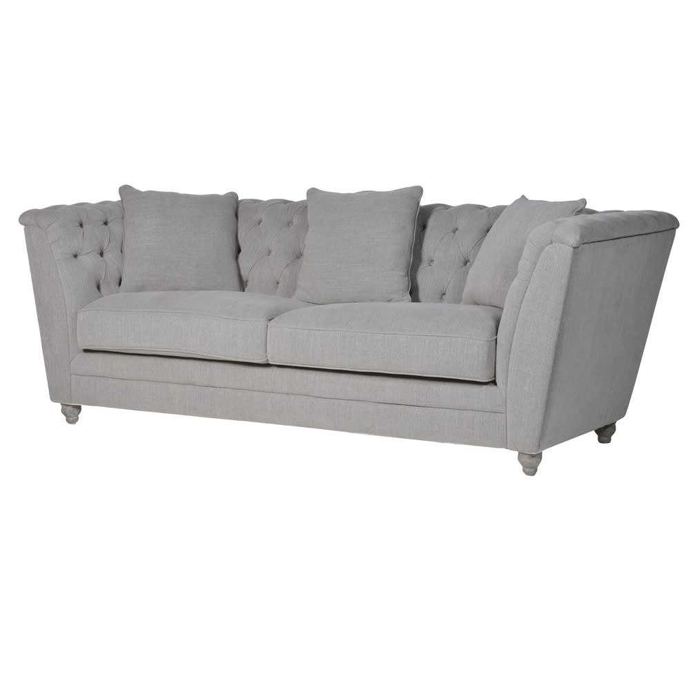 Fawn Buttoned Box 3 Seater Sofa( H-80 W-220 D-90cm)