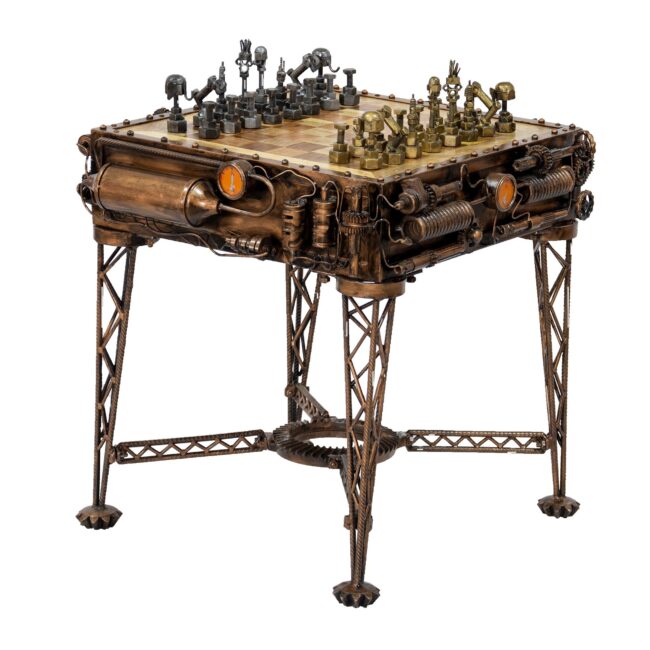 Reclaimed Iron Steampunk Theme Chess Table