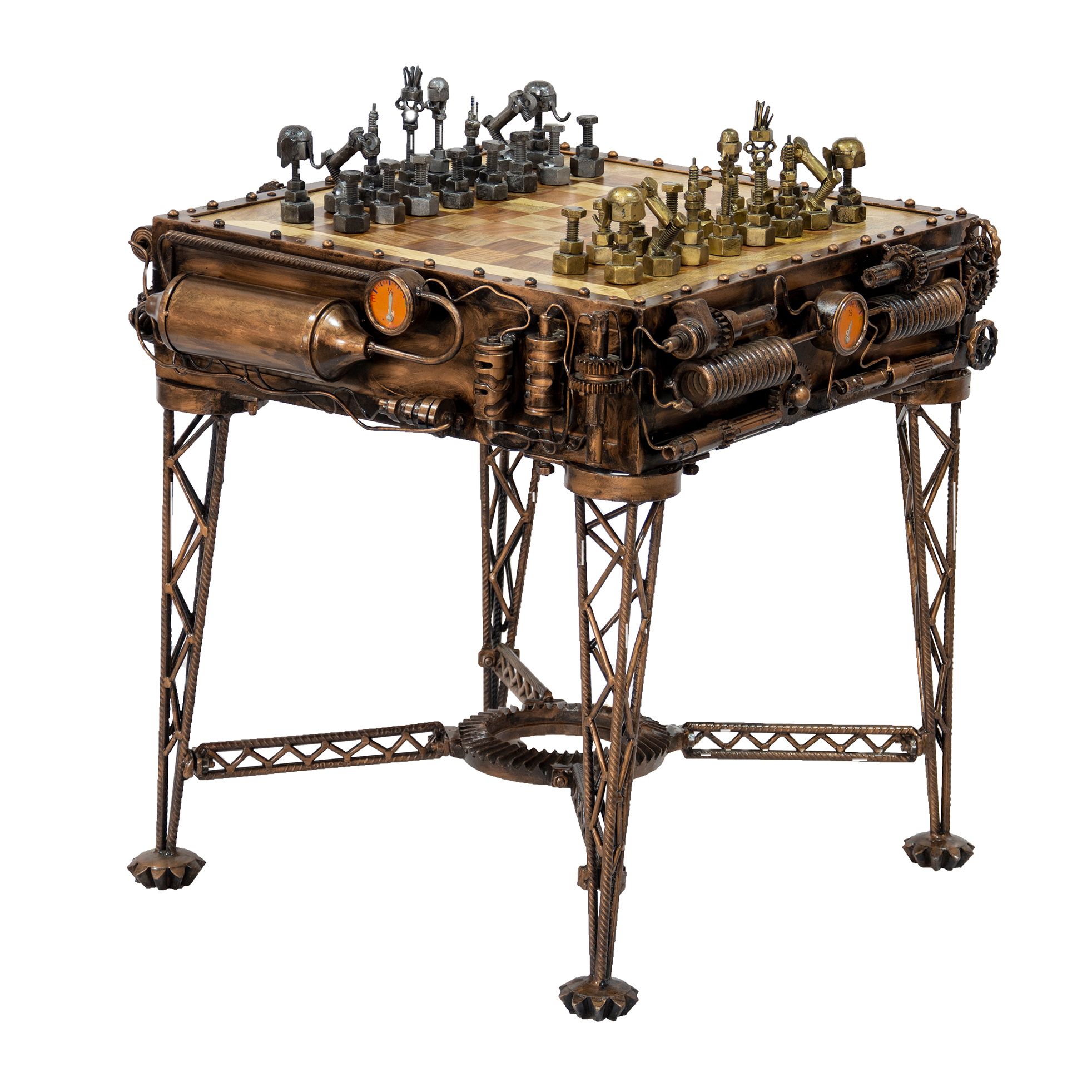 Reclaimed Iron Steampunk Theme Chess Table(H:67xD:67xL:67cm)