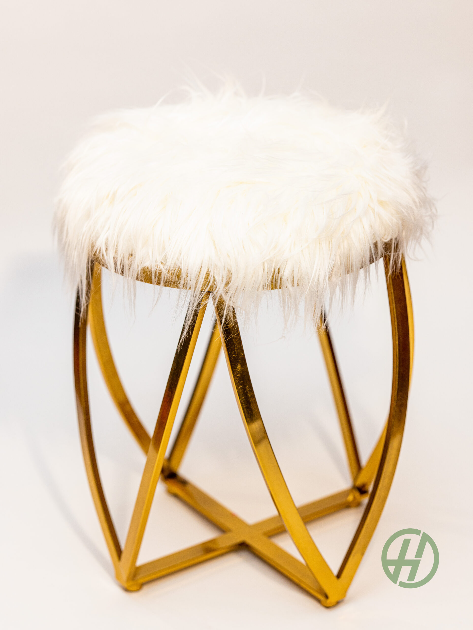 Faux Fur Gold Stool