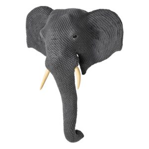 Large Knitted Grey Elephant Head Wall Mount(H:70 x W: 60 x D:23cm)
