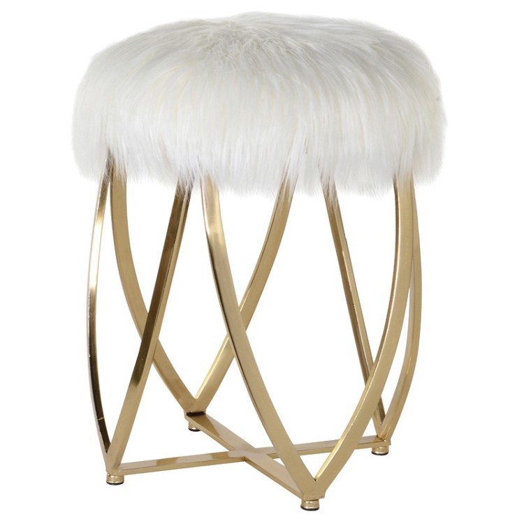 Faux Fur Gold Stool(H:52 W:40 D:40cm)