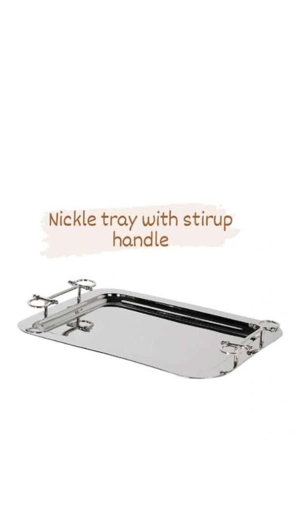 Nickle Tray With Stirrup Handles Nickle Tray With Stirrup Handles