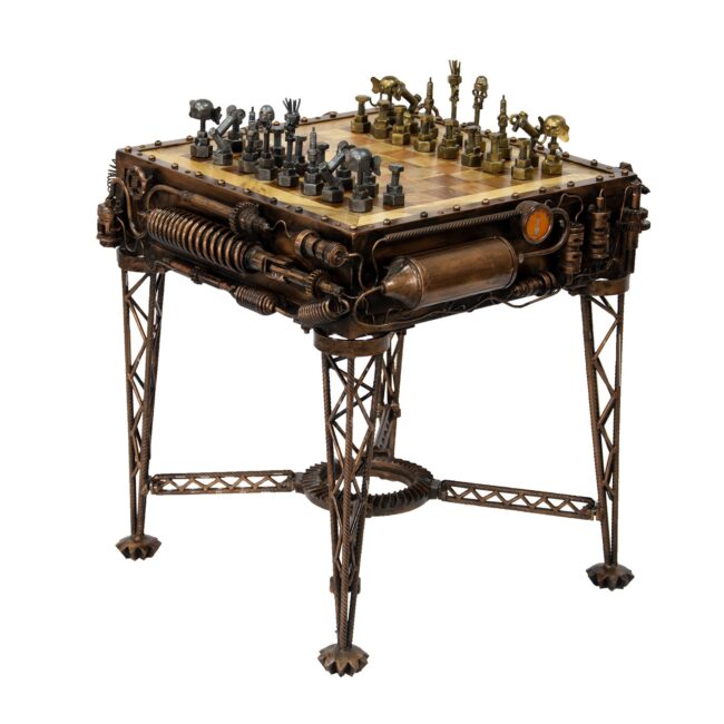 Reclaimed Iron Steampunk Theme Chess Table