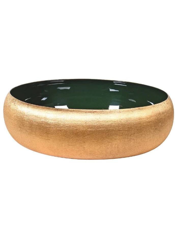 Gold And Green Enamel Bowl (H: 11 x D:35cm)