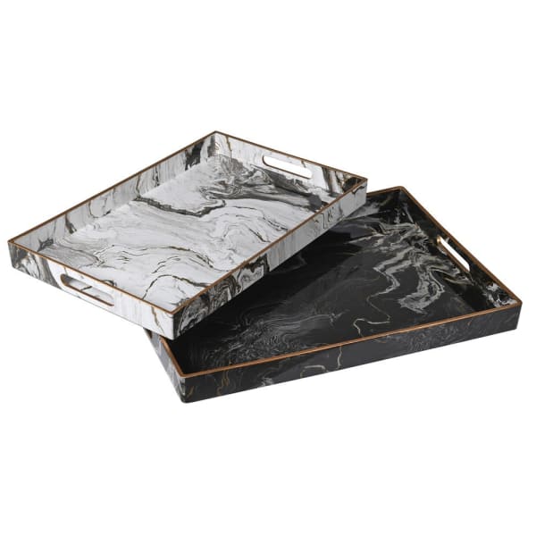 Set Of 2 Marble Effect Trays