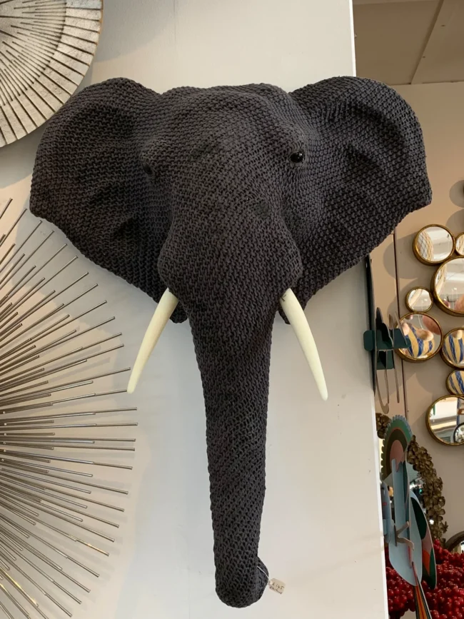 Large Knitted Grey Elephant Head Wall Mount