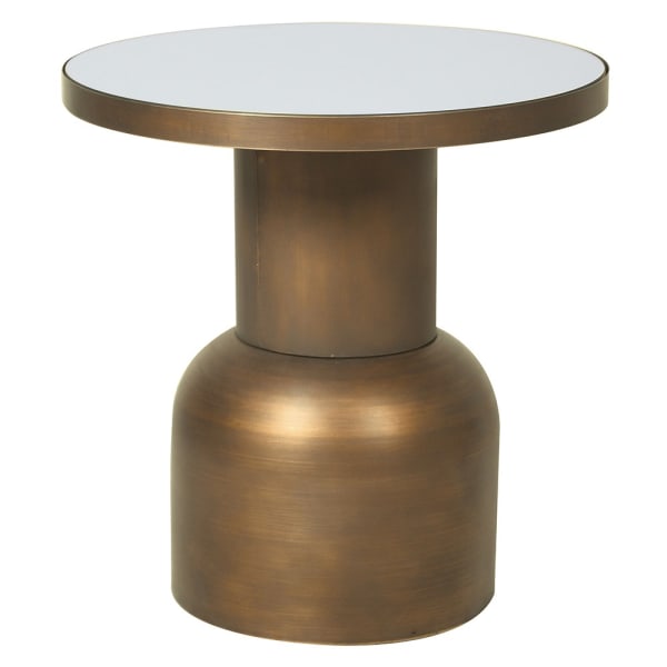 Large Metal Round Side Table with Mirrored Top