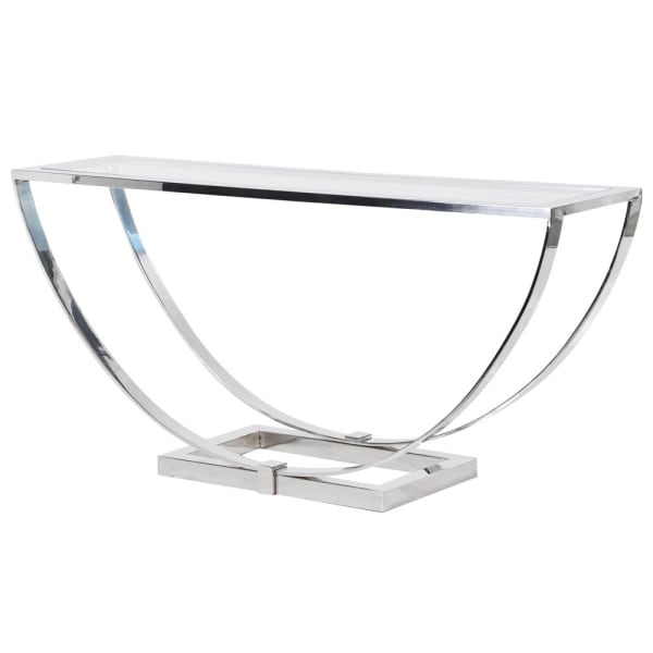 GLASS AND STEEL CURVED CONSOLE TABLE GLASS AND STEEL CURVED CONSOLE TABLE