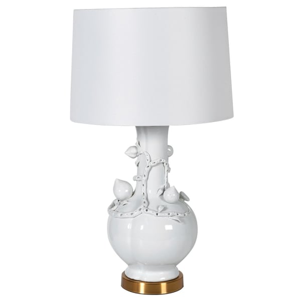 Off White Lotus Lamp with Shade