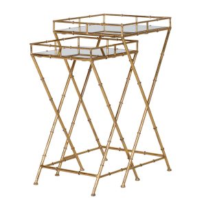 Set of 2 Gold Bamboo Side Tables