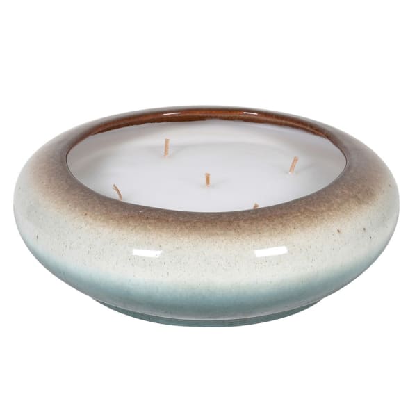 Medium Brown and Blue Ombre Glazed Ceramic Candle