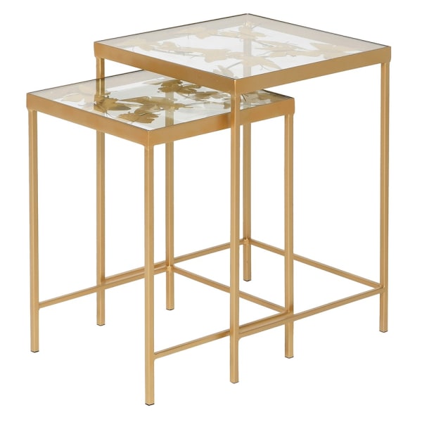 Set of 2 Gold Bamboo Side Tables