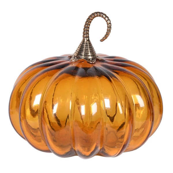 Large Amber Pumpkin with Gold Stem Ornament( H:200 x Dia:225 mm)