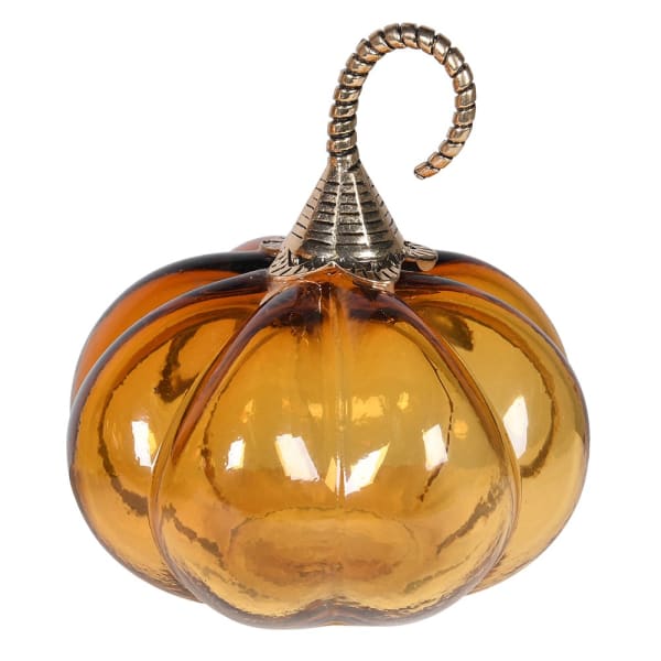 Small Amber Pumpkin with Gold Stem Ornament( H:160 Dia:145 mm)