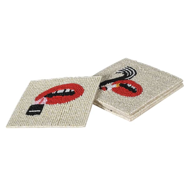 S/4 BEADED LIPS COASTERS S/4 BEADED LIPS COASTERS