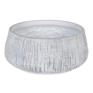 Large Low White Yakisugi Textured Pot