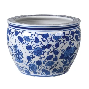 Large Blue and White Round Planter