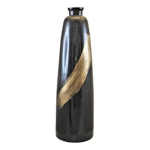 Tall Black with Gold Brushstroke Vase