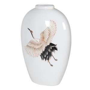 Tall Crane Decorated Vase