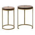 Nest of 2 Amber Glass Round Side Tables