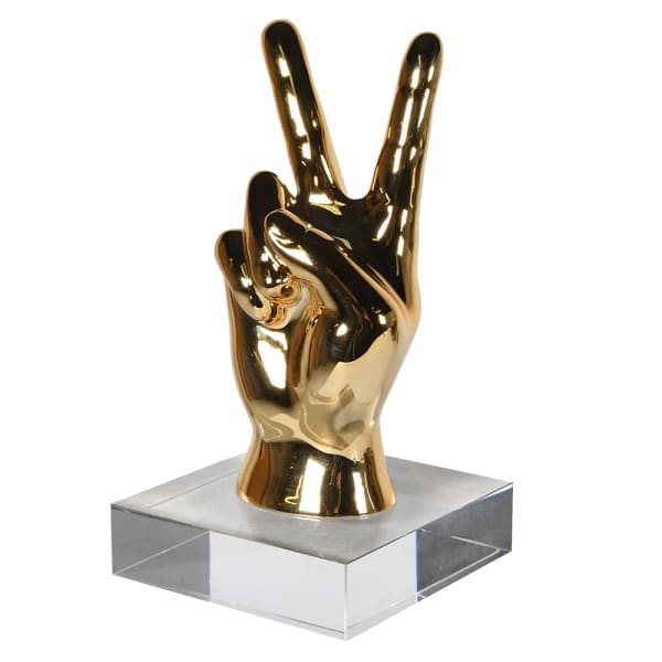 Peace Hand Sculpture On Crystal Base Peace Hand Sculpture On Crystal Base