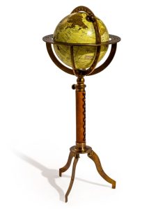Large Antique Globe On Metal & Leather Stand