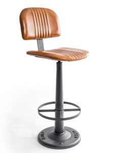 Industrial Vintage Leather & Iron Bar Stool D: Width: 41.5cm Height: 101.5cm Depth:	44cm