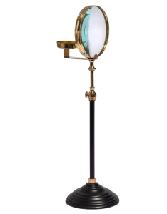 Brass Magnifying Glass on Black Stand w/ Candle Holder D: Width: 10.5cm Height: 35.5cm  Depth: 10.5cm