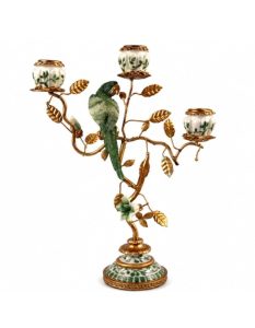 Antiqued Ornate Parrot Branch Green/White Multi Candle Holder D: Width: 22cm  Height	: 32cm  Depth:	10.3cm