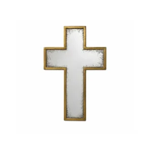 Gold Antiqued "Cross" Wall Mirror D: Width:	30.3cm Height:46cm  Depth:1.6cm