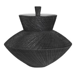 Black Textured Lidded Pot Dimensions: H: 270 Dia: 300 mm. Mouth: Dia: 135 mm.
