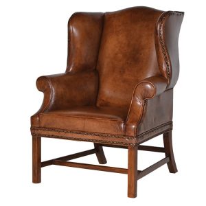 Italian Vintage Leather Wing Chair Dimensions: H:1040 W:790 D:850 mm. Arm: H:500 mm.