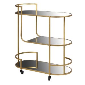 Gold Retro Mirrored 3 Tier Serving Trolley Dimensions: H:900 W:800 D:380 mm.